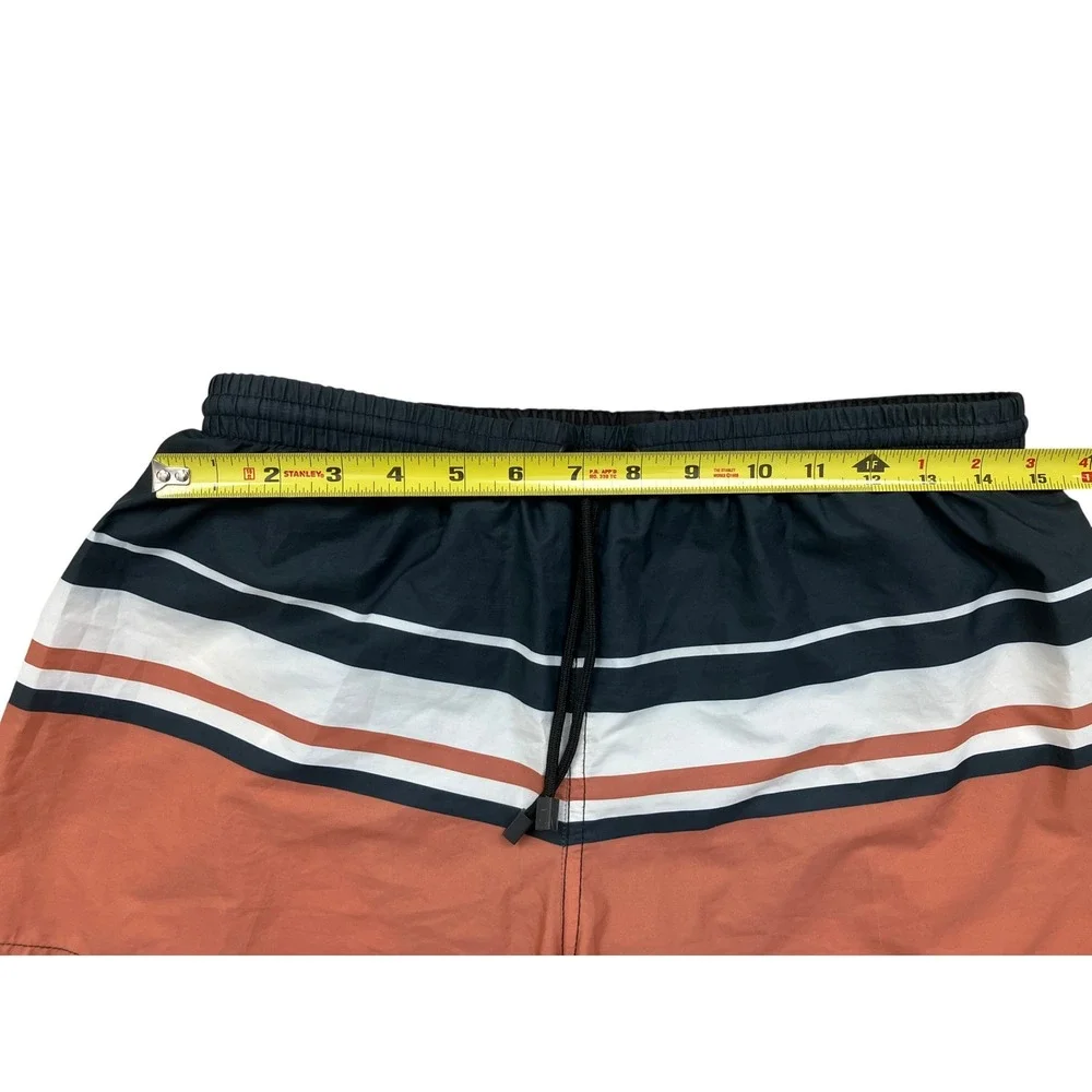 Zara Man Mens Striped Swim Trunks Navy Orange White Mesh Lined Size L